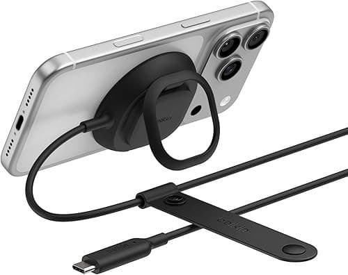 Belkin UltraCharge Magnetische Oplader met Qi2 25W, snelle Draadloze Oplader iPhone, MagSafe compatible met Passieve Koeltechnologie, Standaard voor iPhone 17 Serie, Pixelsnap, AirPods Pro - Zwart