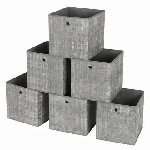Ochama Opvouwbare Opbergdozen, Set van 6 Stoffen Boxen, 30 x 30 x 30 cm, Passend voor Kubus Opbergkast, voor Planken en Kledingopslag, Grijs