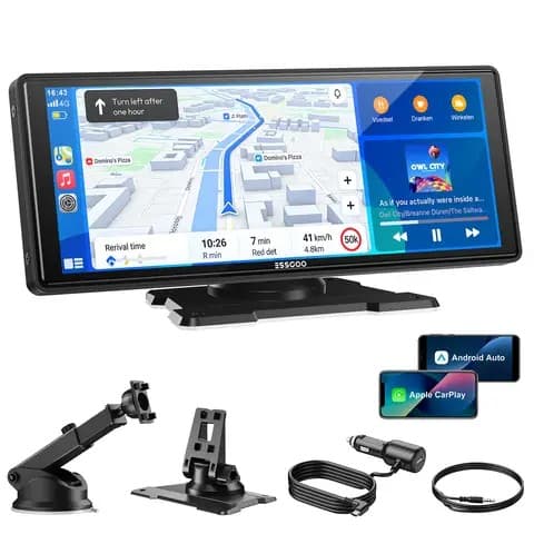 ESSGOO Draagbare CarPlay & Android Auto 10,26 inch HD aanraakscherm, plug & play